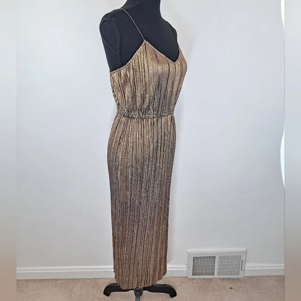 Plenty Tracy Reese Midi Metallic Pleated Shimmery Shiny Cinched Waist Dress - Picture 4 of 7
